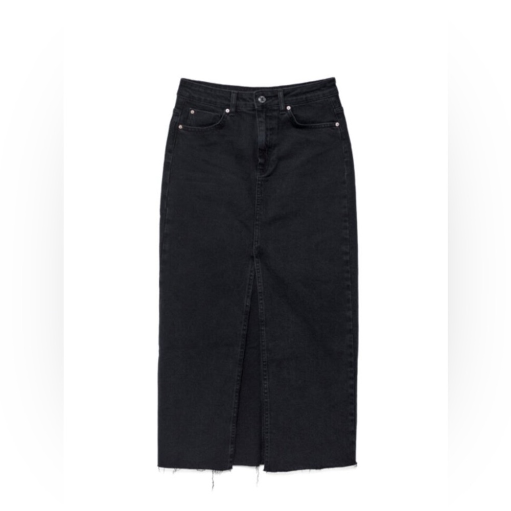 Stradivarius Black Denim Midi Skirt